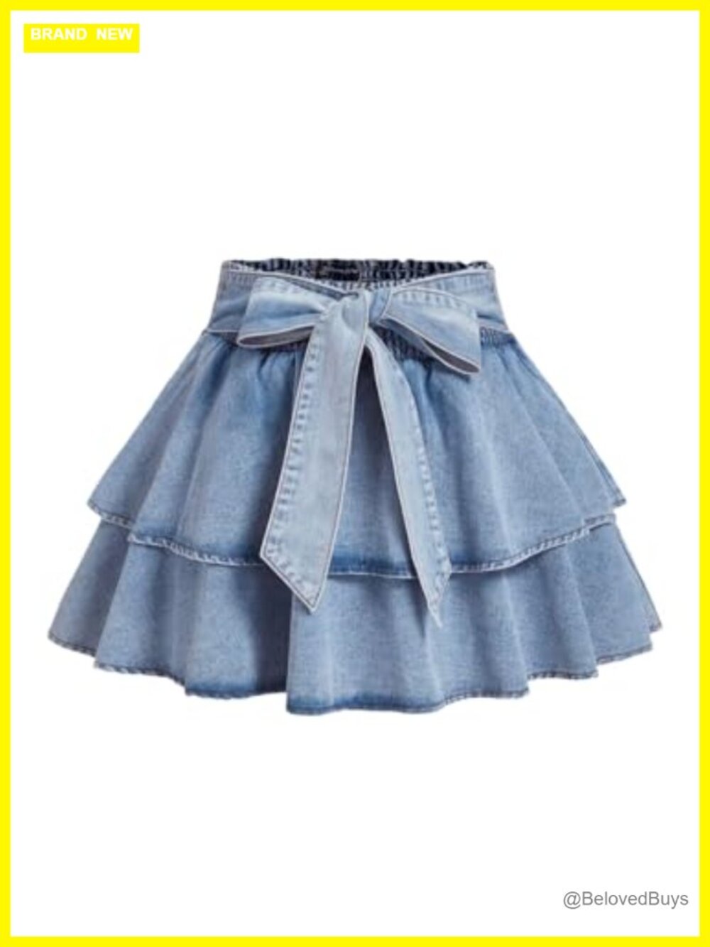 Plus Size Denim Mini Skirt High Waist Bow Tie Ruffle Tiered Y2K